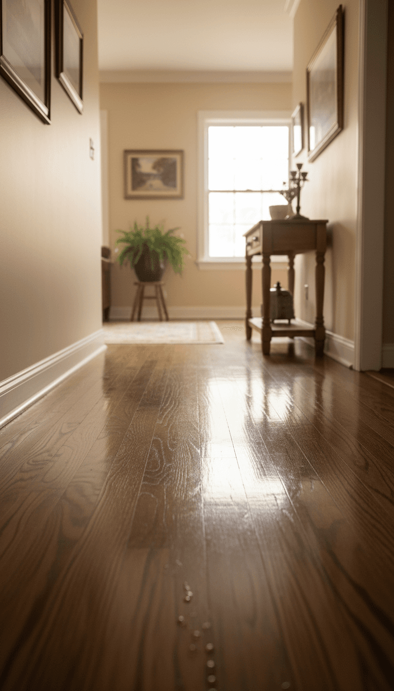 Hardwood floors mopped and gleaming after a full home clean