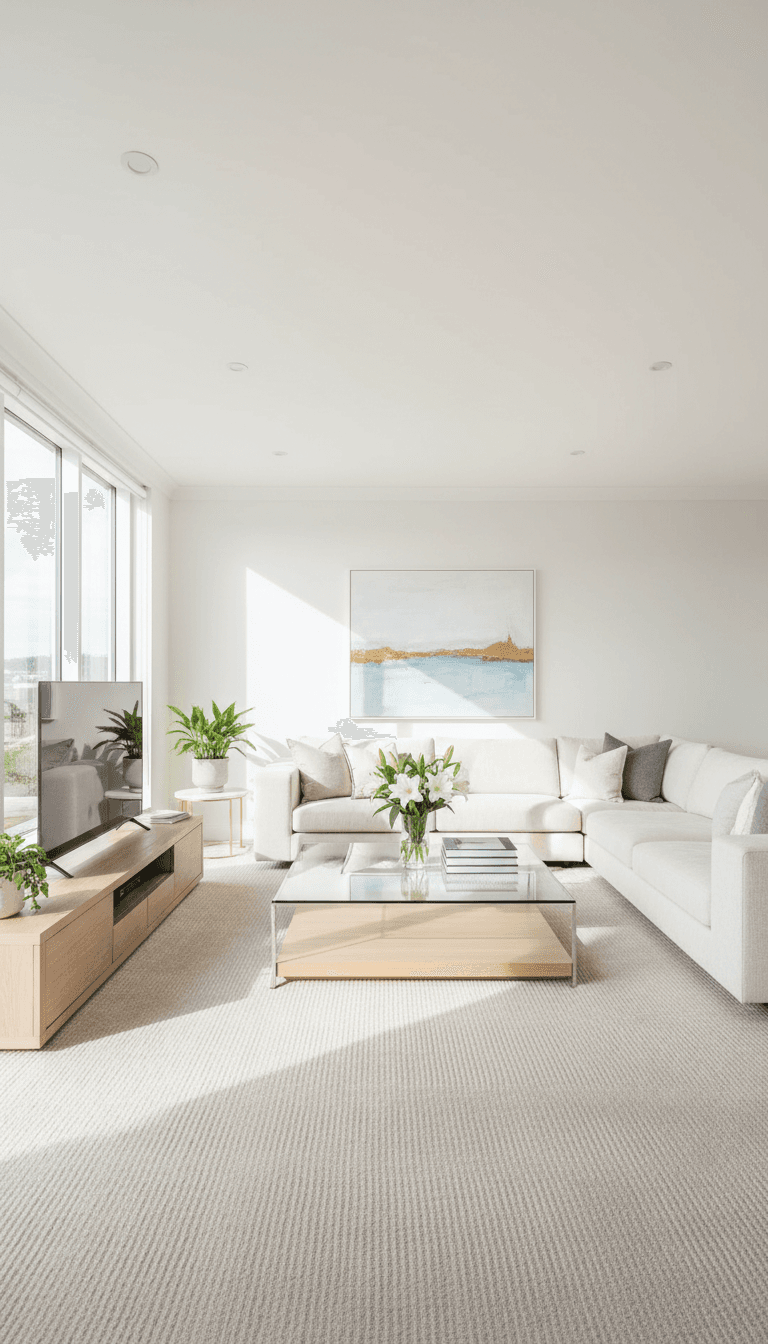Living room refreshed with vacuumed floors and dusted surfaces
